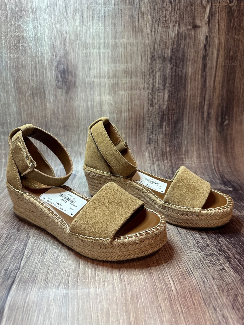 NEW Franco Sarto Sandstone Suede Espadrille Wedge Sandals – Size 7